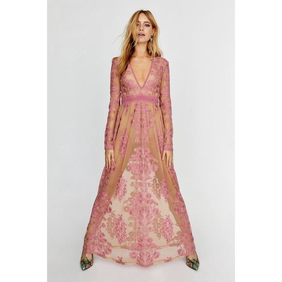 For Love & Lemons Temecula Maxi Dress Pink Embroidered Mesh Size Small NWT - Picture 9 of 9